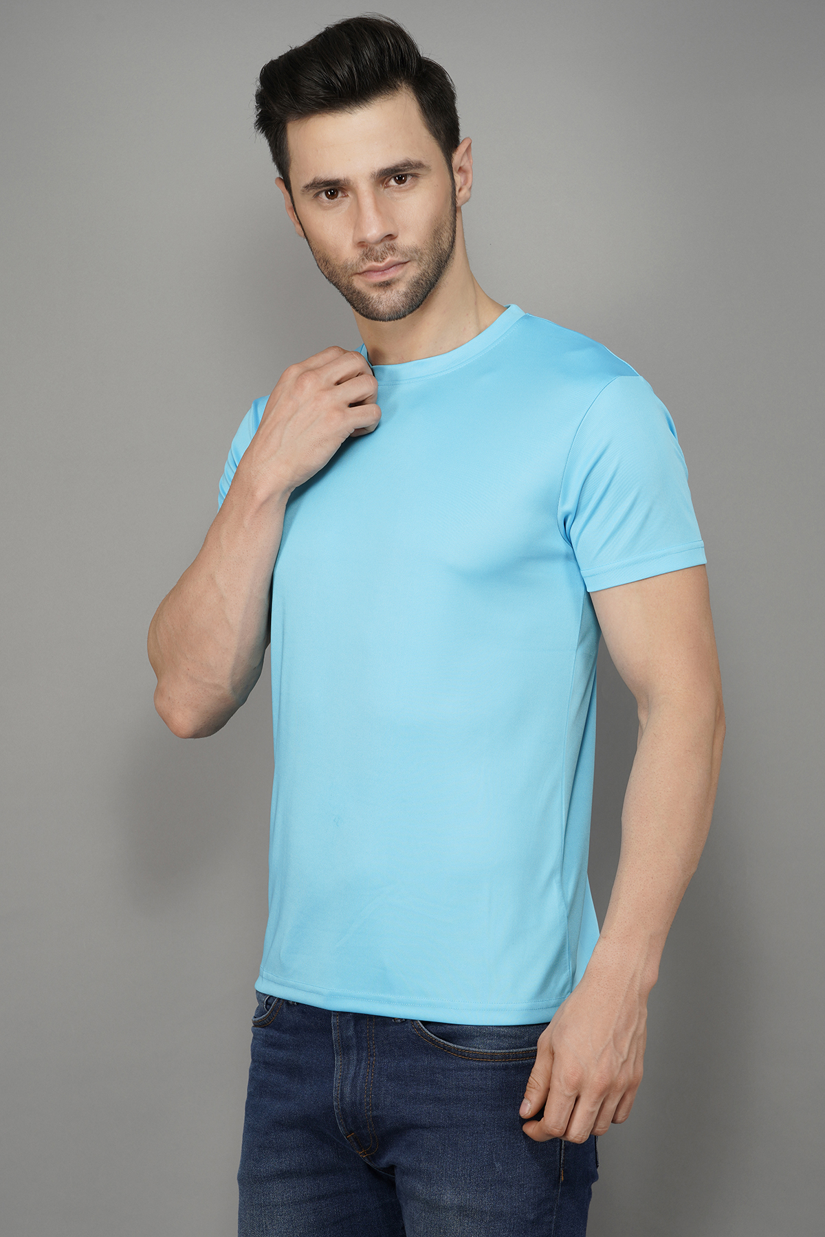 Men's Half Sleeve Neon Blue Sports Active Wear T-shirt