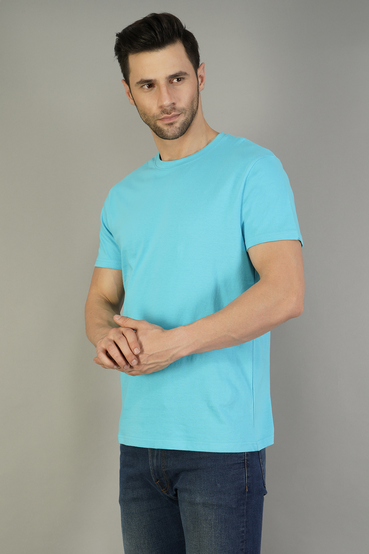 Pudukudi Men's Sky Blue Plain T-shirt